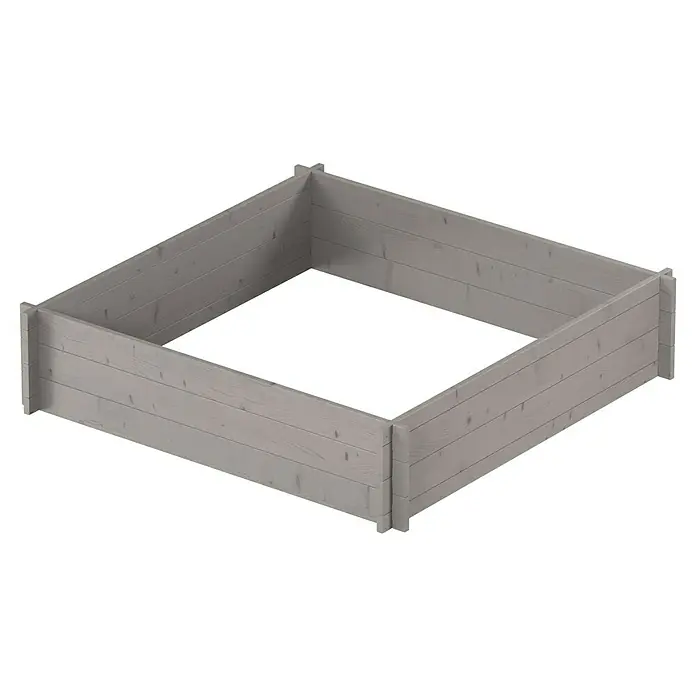 Upyard Huerto Multibox - L x An x Al: 119 x 119 x 29,5 cm, Madera, Gris - Huerto elevado de madera gris claro, visto desde un ángulo superior.
