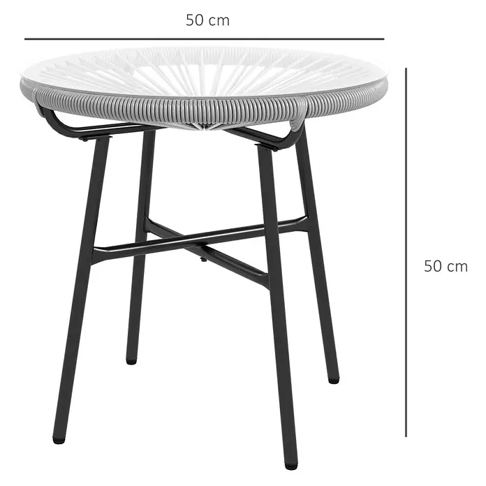 Outsunny Garten-Beistelltisch rund im Boho-Stil, Wetterbeständig - Metall, PE-Rattan, Grau