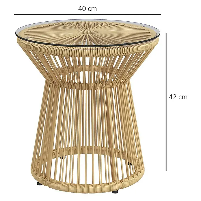 Outsunny Garten-Beistelltisch rund im Boho-Stil - Ø x H: 40 x 42 cm, Metall, PE-Rattan, Beige