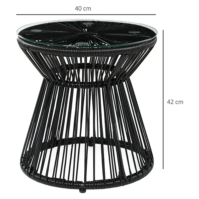 Outsunny Garten-Beistelltisch rund im Boho-Stil - Metall, PE-Rattan, Schwarz