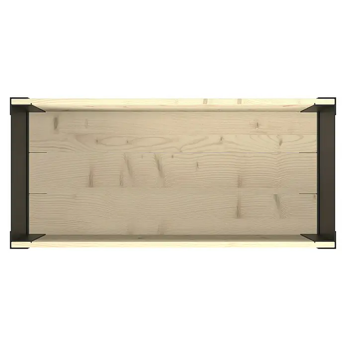 Upyard Pflanzkasten Modernbox niedrig - 78 x 36 x 32 cm, Holz, Natur/Schwarz - Helle Holzkiste mit dunklen Metallecken, Draufsicht.