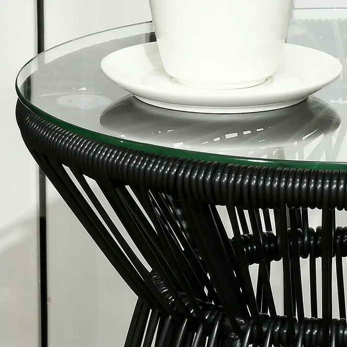 Outsunny Garten-Beistelltisch rund im Boho-Stil - Metall, PE-Rattan, Schwarz