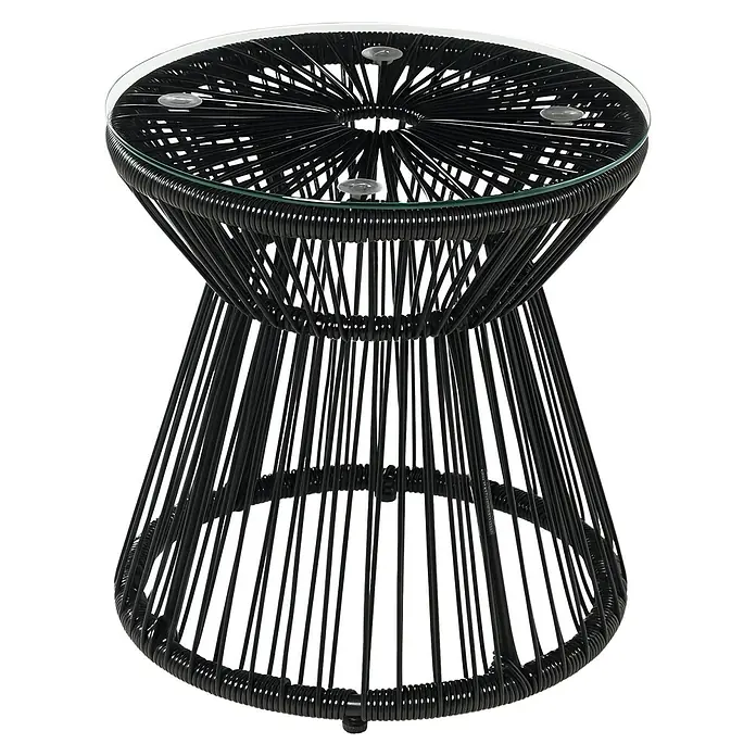 Outsunny Garten-Beistelltisch rund im Boho-Stil - Metall, PE-Rattan, Schwarz