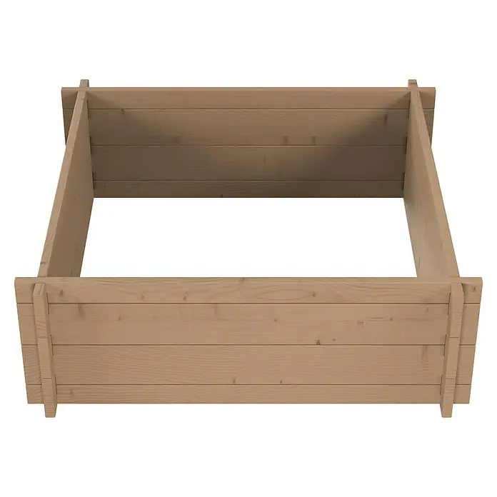 Upyard Hochbeet Multibox - L x B x H: 79 x 79 x 29,5 cm, Holz, Braun - Hellbraunes Hochbeet aus Holz, von oben gesehen, bereit zum Bepflanzen.