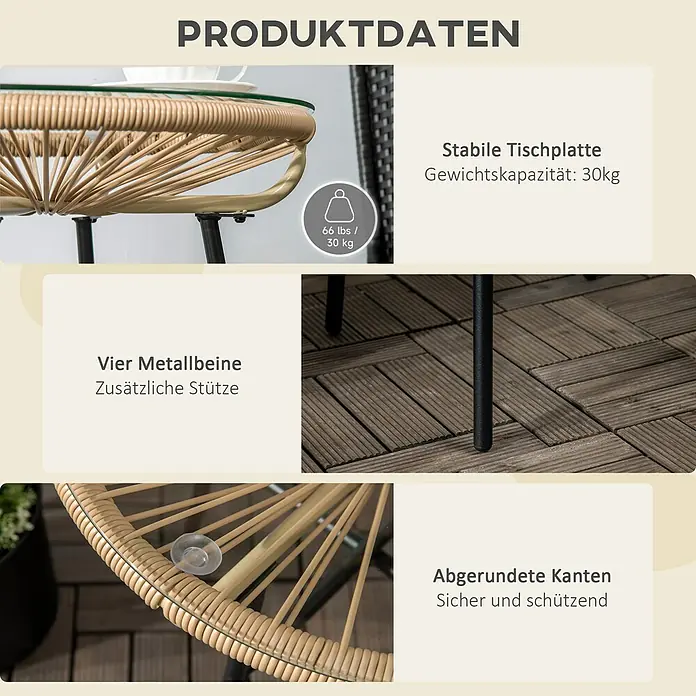 Outsunny Garten-Beistelltisch rund im Boho-Stil - Eisen, PE-Rattan, Beige