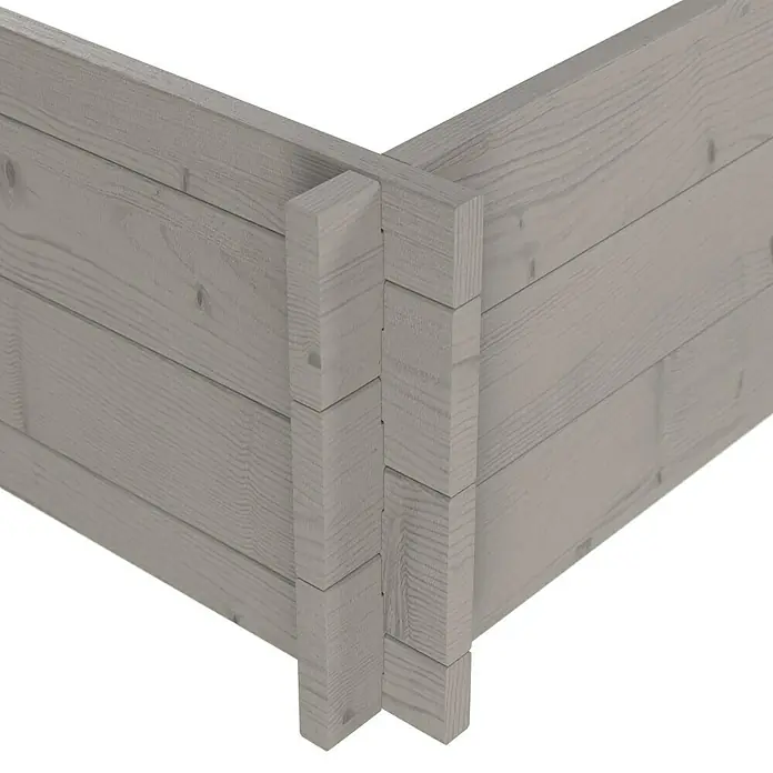 Upyard Hochbeet Multibox - L x B x H: 119 x 119 x 29,5 cm, Holz, Grau - Eckverbindung eines Hochbeets, gefertigt aus hellgrauem, ineinandergreifendem Holz.