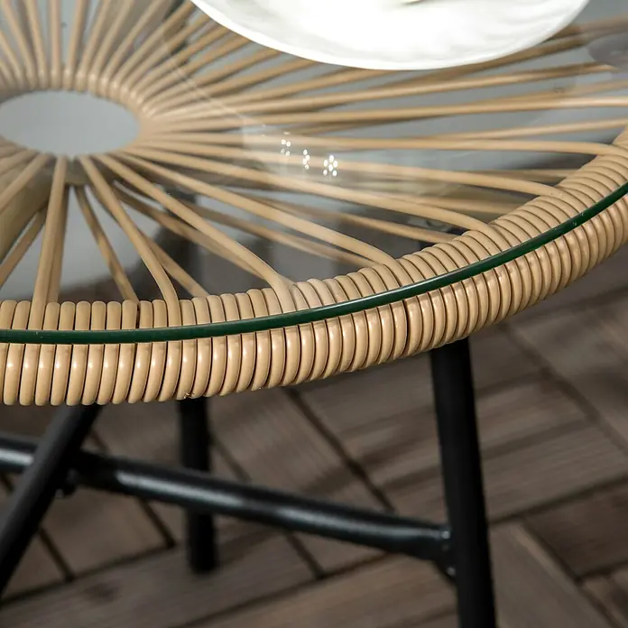 Outsunny Garten-Beistelltisch rund im Boho-Stil - Eisen, PE-Rattan, Beige