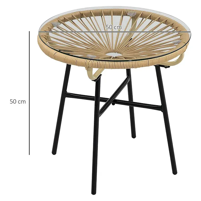 Outsunny Garten-Beistelltisch rund im Boho-Stil - Eisen, PE-Rattan, Beige