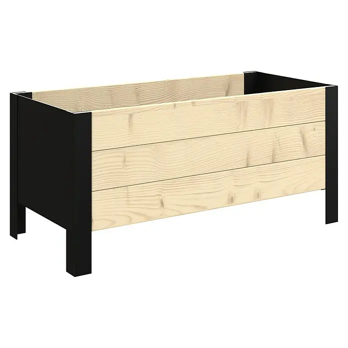 Upyard Pflanzkasten Modernbox niedrig - 78 x 36 x 32 cm, Holz, Natur/Schwarz - Rechteckiges Hochbeet aus Naturholzbrettern mit schwarzem Metallrahmen, ideal für die Gartenbepflanzung.
