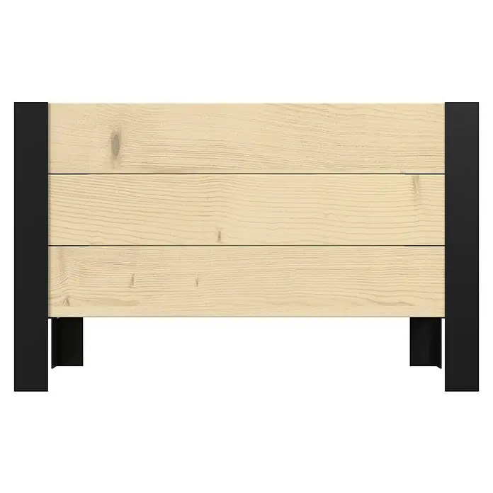 Upyard Pflanzkasten Modernbox niedrig - 58 x 36 x 32 cm, Holz, Natur/Schwarz - Helles Holzpflanzgefäß mit drei horizontalen Brettern und vier schwarzen Metallstützen.