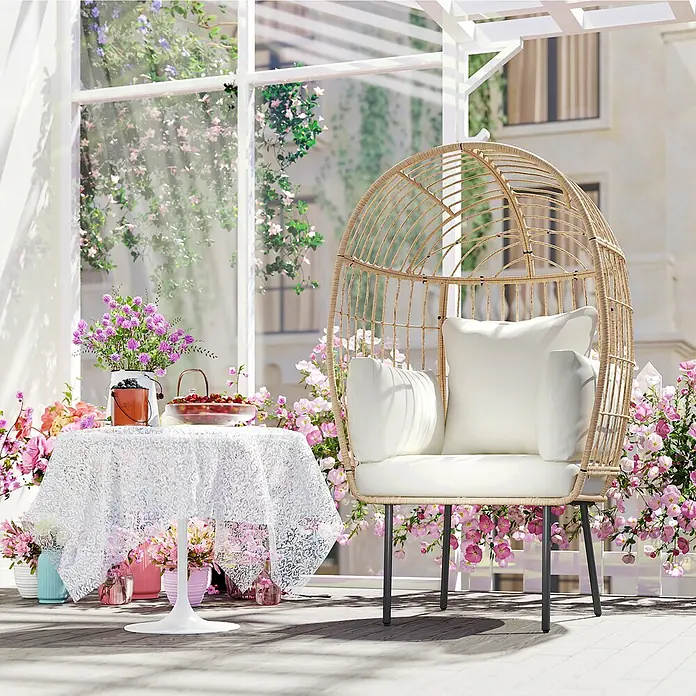 Outsunny Garten-Loungesessel mit abnehmbarem Kissen - PE Polyrattan, Beige, B x T x H: 80 x 80 x 155 cm
