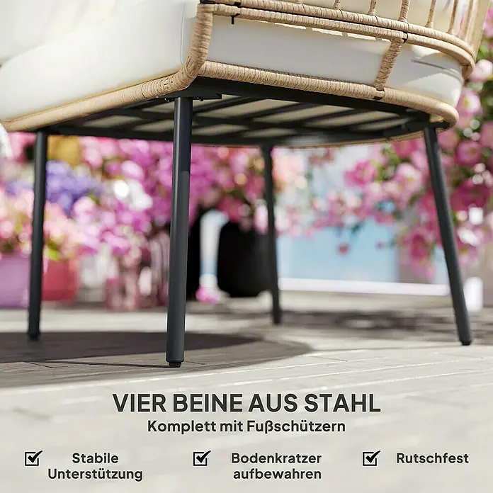 Outsunny Garten-Loungesessel mit abnehmbarem Kissen - PE Polyrattan, Beige, B x T x H: 80 x 80 x 155 cm