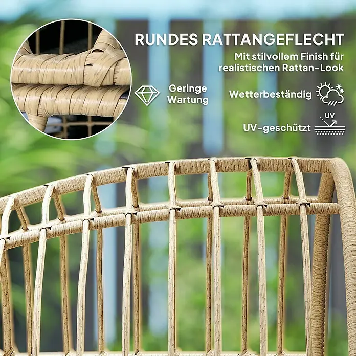 Outsunny Garten-Loungesessel mit abnehmbarem Kissen - PE Polyrattan, Beige, B x T x H: 80 x 80 x 155 cm