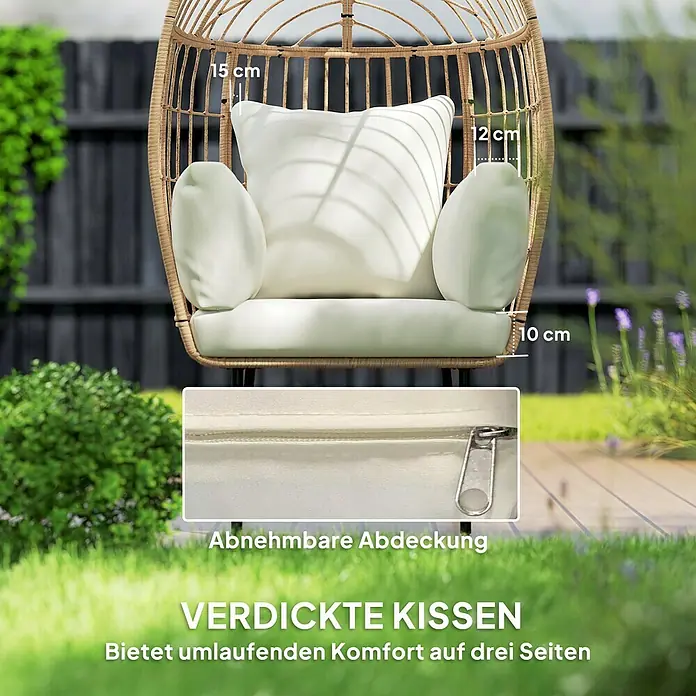 Outsunny Garten-Loungesessel mit abnehmbarem Kissen - PE Polyrattan, Beige, B x T x H: 80 x 80 x 155 cm