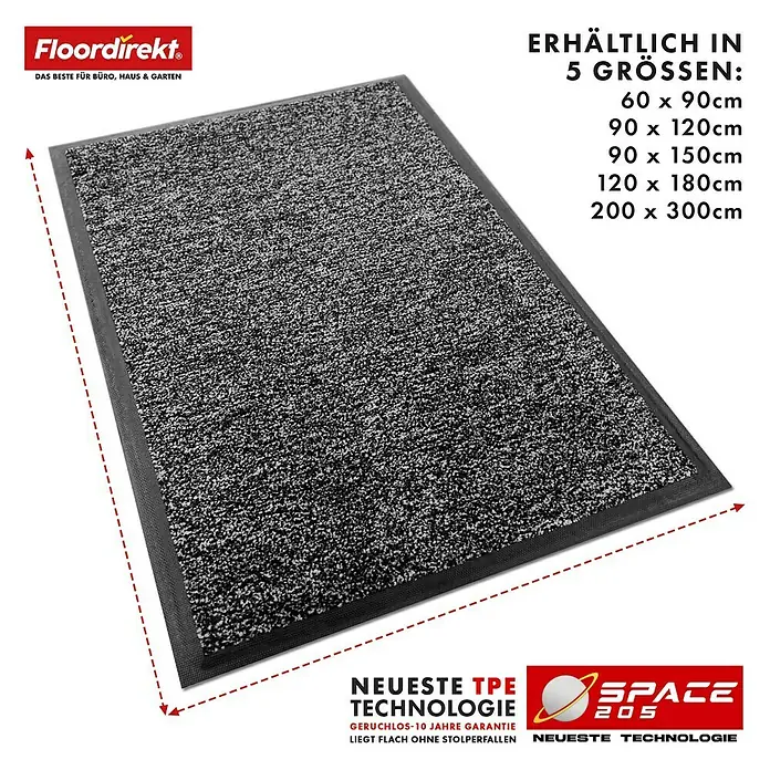 Floordirekt Fußmatte Space 205 - Rutschfeste Türmatte - Anthrazit - 200 x 300 cm - Anthrazit, Material Nutzschicht: Polypropylen