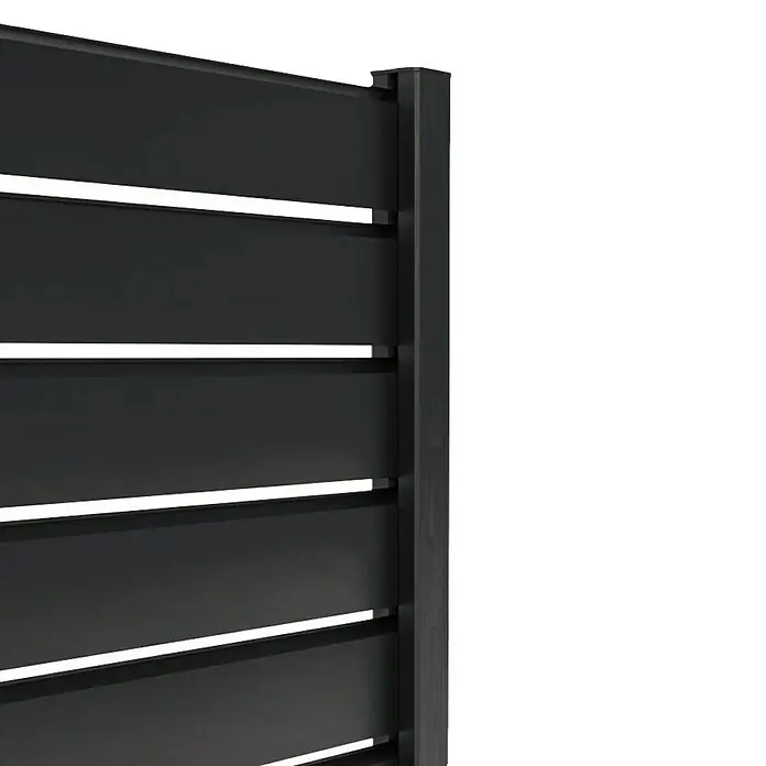 Dioco Smartwall Set de separadores para vallas Persiana - Plástico, Específico para: Vallas Persiana Smartwall, 10 pzs., Antracita - Panel de valla de lamas gris oscuro con lamas horizontales y un poste vertical.