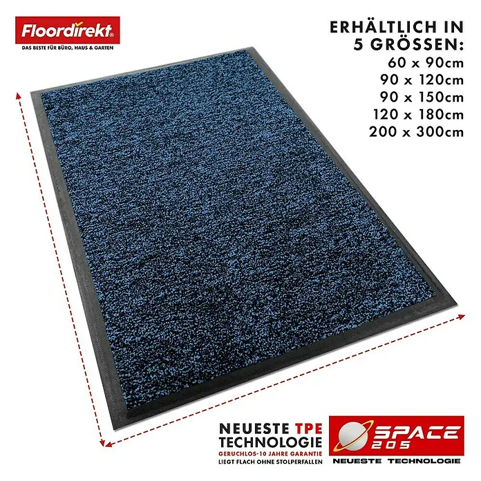 Floordirekt Fußmatte Space 205 - Rutschfeste Türmatte - Blau - 90 x 150 cm - 90 x 150 cm, Blau, Material Nutzschicht: Polypropylen