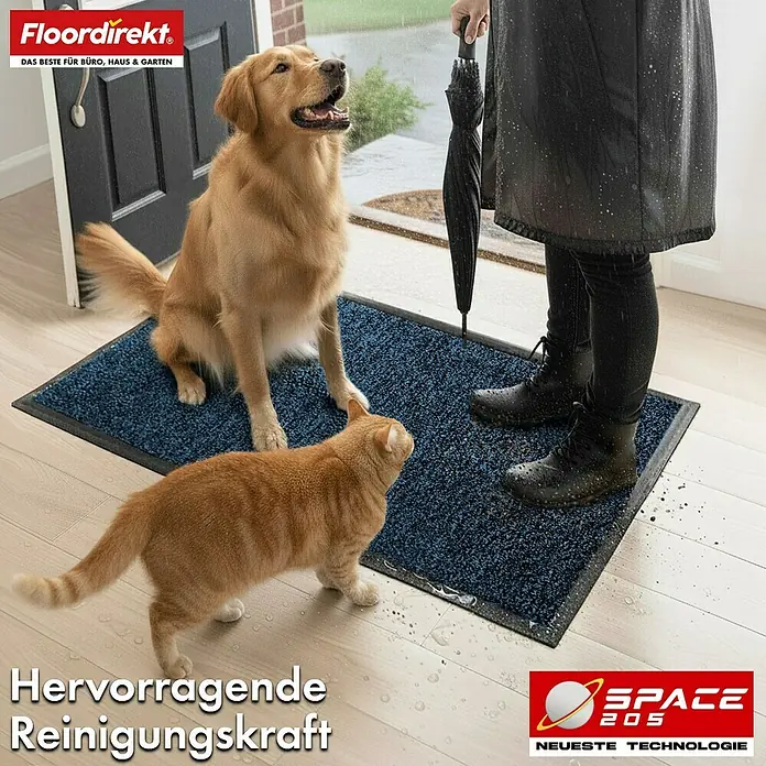Floordirekt Fußmatte Space 205 - Rutschfeste Türmatte - Blau - 90 x 150 cm - 90 x 150 cm, Blau, Material Nutzschicht: Polypropylen