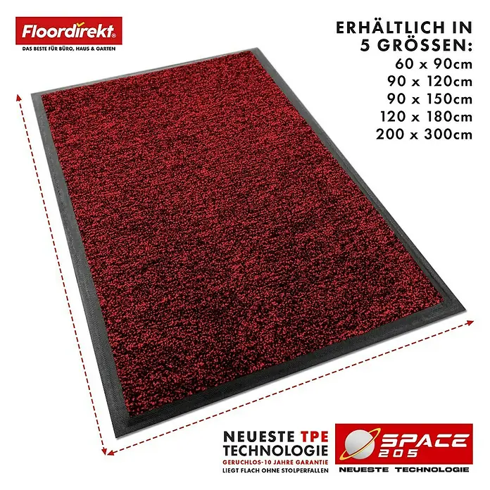 Floordirekt Fußmatte Space 205 - Rutschfeste Türmatte - Rot - 120 x 180 cm - 120 x 180 cm, Rot, Material Nutzschicht: Polypropylen