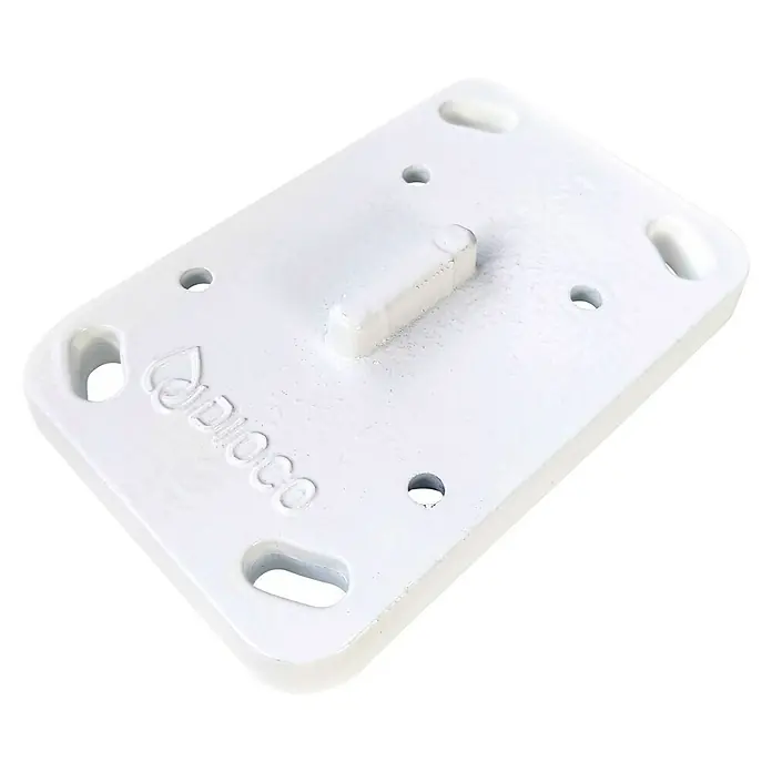 Dioco Smartwall Kit de accesorios - Blanco, Específico para: Valla de aluminio Smartwall Persiana - Placa base japioco rectangular blanca con orificios de montaje y un elemento central elevado.