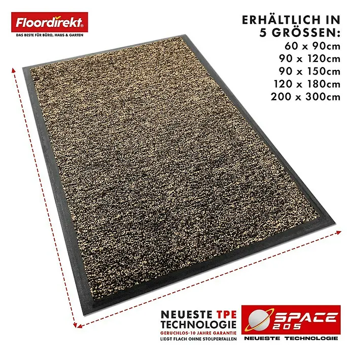 Floordirekt Fußmatte Space 205 - Rutschfeste Türmatte - Ocker - 90 x 150 cm - Beige, Material Nutzschicht: Polypropylen