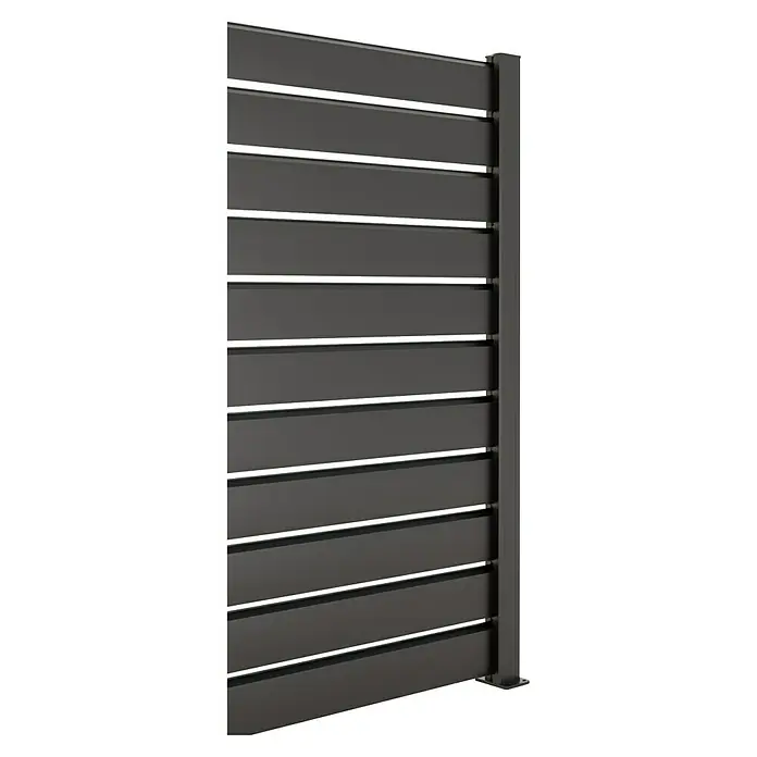 Dioco Smartwall Valla Persiana - L x An: 1.770 x 150 mm, Antracita, 6 ud. - Panel de valla de lamas horizontales gris oscuro con poste vertical.