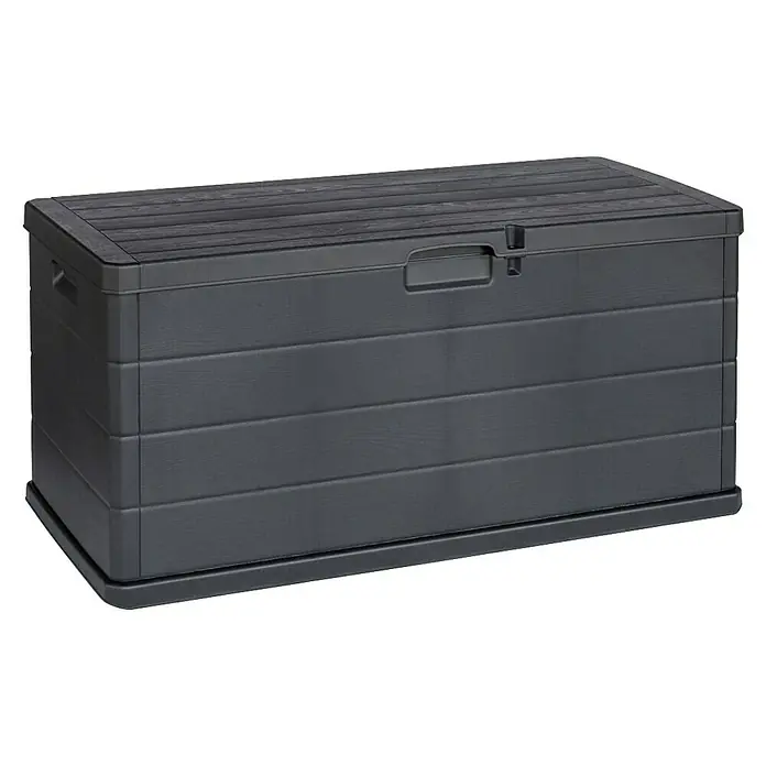 Progarden Garten-Aufbewahrungsbox Alpha - L x B x H: 118 x 59 x 57 cm, Kunststoff, Anthrazit - Dunkelgraue Kunststoff-Gartenbox mit Holzoptik-Deckel, integrierten Griffen und Verschluss.