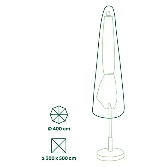 Siena Garden Sonnenschirm Schutzhülle PLUS - Passend für: Schirme mit einem ⌀ bis zu 4,0 m, Polyester, TPU laminiert, Beige - Dunkelgrüne, konische Schutzhülle für Sonnenschirme, passend für Rundschirme bis 400 cm Ø und quadratische Schirme bis 300x300 cm.