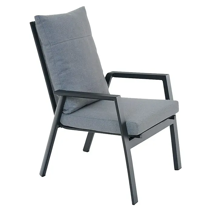 Siena Garden Garten-Positionssessel Comfort Plus - Aluminium, Ranotex, Polypropylen, Dunkelgrau, B x T x H: 65 x 80 x 98 cm - Moderner grauer Loungesessel mit dunklem Metallgestell und bequemen Polstern.