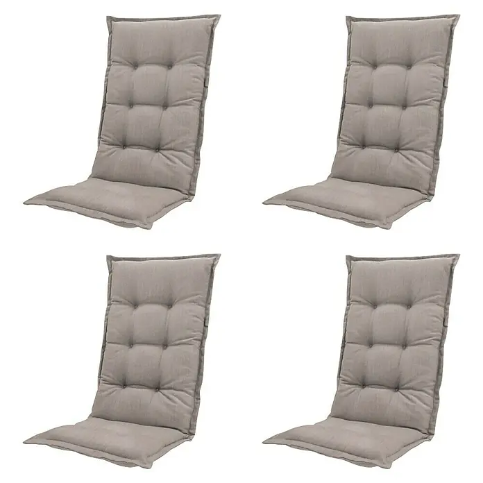 Progarden Gartenmöbel-Set Tampe/Faro - 9 -tlg., Polypropylen, Polyester, Baumwolle, Weiß/Taupe, Rückenlehne verstellbar - Vier graue, gesteppte Stuhlkissen.