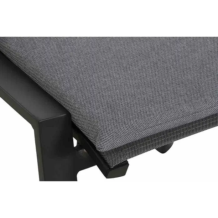 Gartenhocker Valencia - Aluminium, Polypropylen, Ranotex, Anthrazit, B x T x H: 58 x 49 x 46 cm - Graues gewebtes Kissen auf schwarzem Möbelgestell.