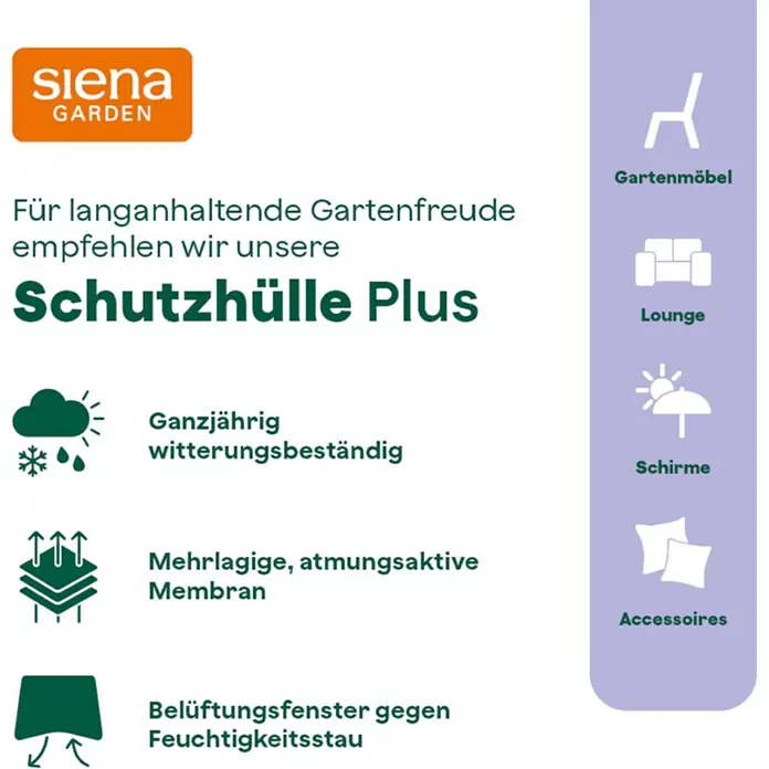 Siena Garden Gartentisch-Schutzhülle PLUS - L x B x H: 200 x 110 x 15 cm, Polyester, TPU laminiert, Beige - Siena Garden Schutzhülle Plus für Gartenmöbel. Ganzjährig wetterbeständig, atmungsaktiv mit Belüftungsfenstern.