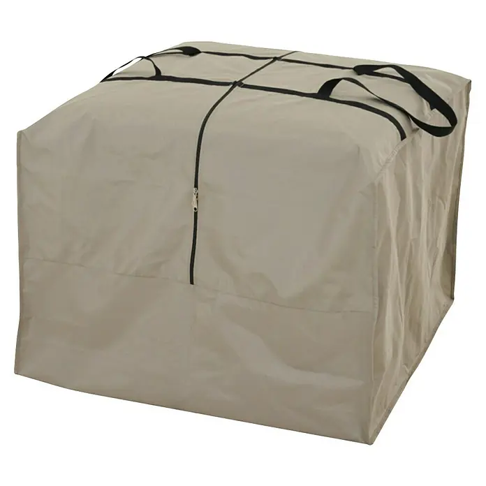 Siena Garden Auflagen-Schutzhülle PLUS - L x B x H: 80 x 80 x 56 cm, Polyester, TPU laminiert, Beige - Hellbeiger Schutzbezug aus Stoff mit schwarzen Gurten und Reißverschluss.
