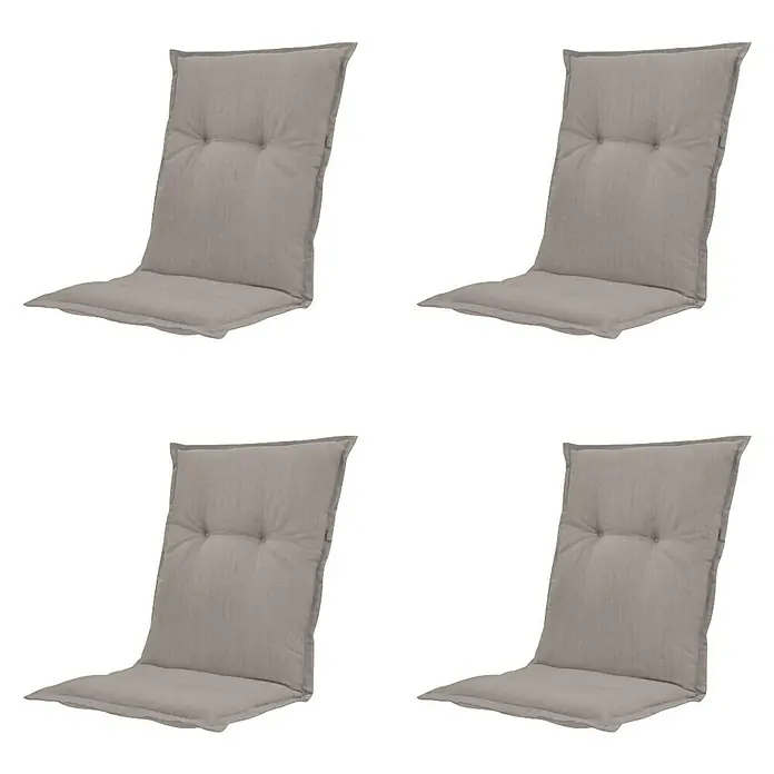 Madison Sitzauflage - Niederlehner, 4 Stk., L x B x H: 105 x 50 x 6 cm, Baumwolle, Polyester, Taupe - Vier hellgraue Stoff-Stuhlkissen mit gesteppten Rückenlehnen, passend für Garten- oder Esszimmerstühle.