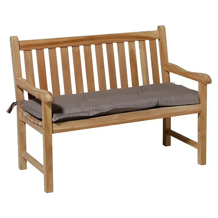 Madison Bankauflage - Taupe, L x B: 120 x 48 cm - Hellbraune Holzgartenbank mit grauem Sitzkissen.