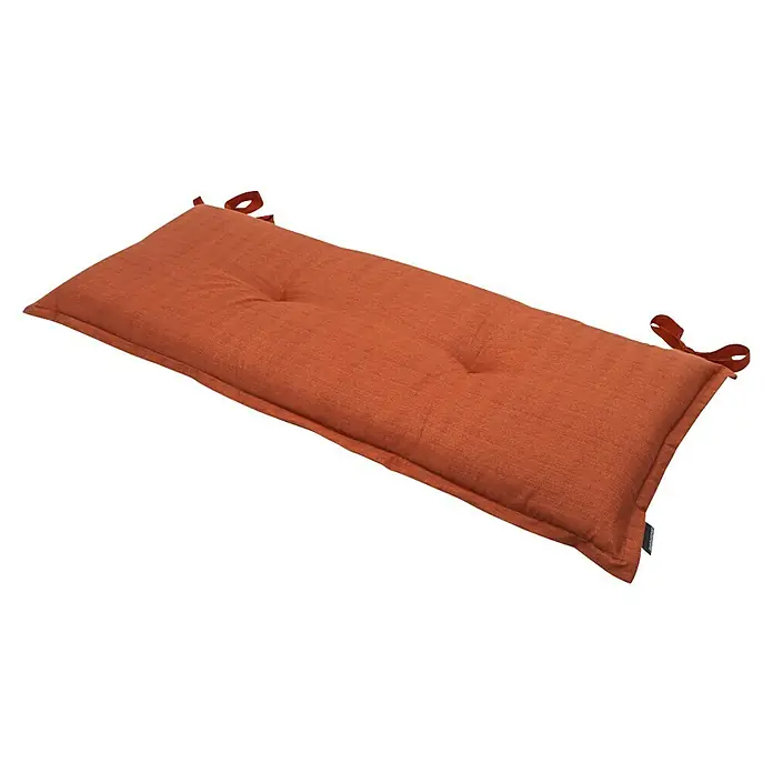 Madison Bankauflage - Terra, L x B: 150 x 48 cm - Rostfarbenes rechteckiges Bankkissen aus Stoff mit Steppung und Bindebändern.