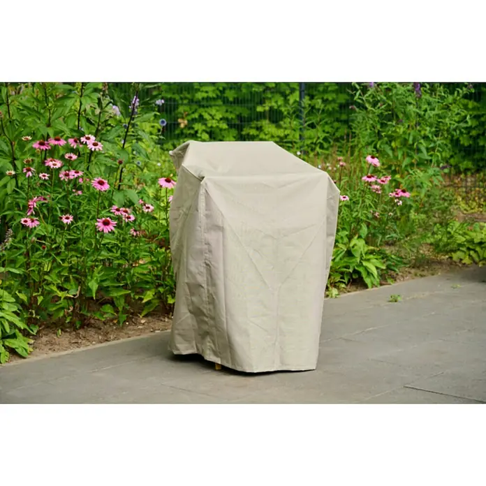 Siena Garden Stapelsessel-Schutzhülle PLUS - L x B x H: 67 x 67 x 110 cm, Polyester, TPU laminiert, Beige - Beige Schutzhülle für Gartenstuhl auf einer Terrasse.