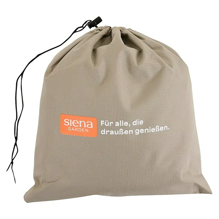 Siena Garden Sonnenschirm Schutzhülle PLUS - Passend für: Ampelschirm ⌀ 4,0 m, Polyester, TPU laminiert, Beige - Beigefarbener Stoffbeutel mit schwarzem Kordelzug und Stopper.