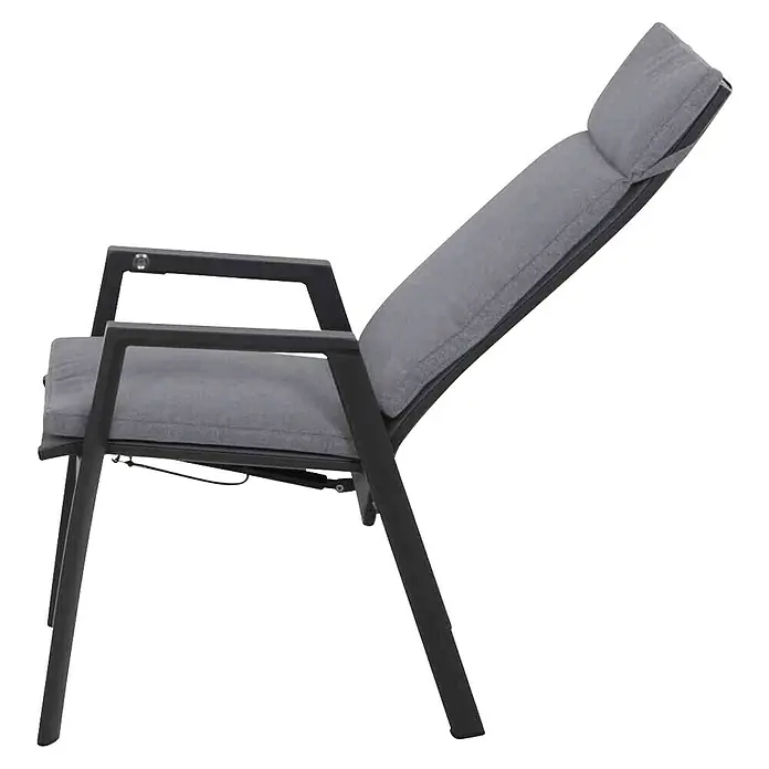 Siena Garden Garten-Positionssessel Valencia Move - Aluminium, Ranotex, Polypropylen, Anthrazit, B x T x H: 59 x 70 x 112 cm - Grauer Outdoor-Liegestuhl mit Stoffpolstern und dunklem Metallrahmen.