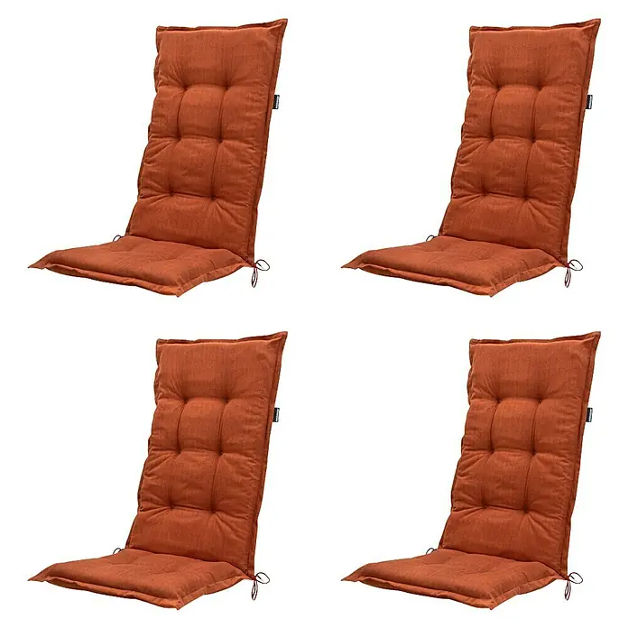 Progarden Gartenmöbel-Set Tampe/Faro - 9 -tlg., Polypropylen, Polyester, Baumwolle, Weiß/Terra, Rückenlehne verstellbar - Braun-oranges gestepptes Stuhlkissen mit Bindebändern.