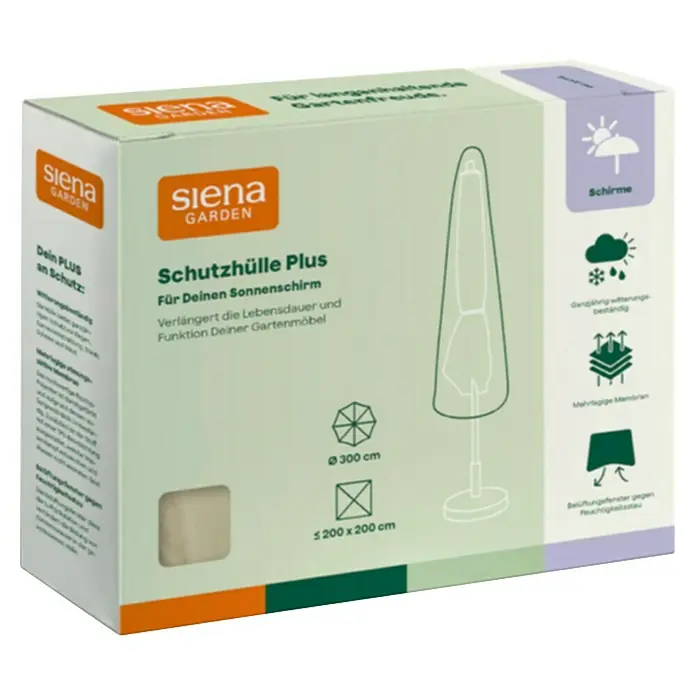 Siena Garden Sonnenschirm Schutzhülle PLUS - Passend für: Schirme mit einem ⌀ bis zu 3,0 m, Polyester, TPU laminiert, Beige - Siena Garden 'Schutzhülle Plus' Karton für Sonnenschirme, mit wetterfesten Eigenschaften, mehrlagigem Stoff und passenden Größen.