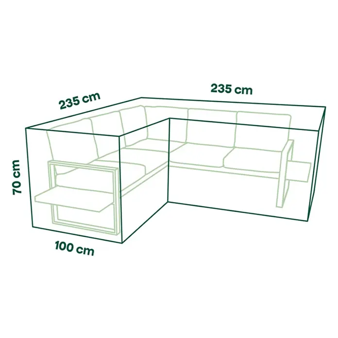 Siena Garden Loungemöbel Schutzhülle PLUS - L x B x H: 235 x 100 x 70 cm, Polyester, TPU laminiert, Beige - Diagramm einer L-förmigen Sofahülle mit Maßen: 235x235 cm Länge, 100 cm Tiefe, 70 cm Höhe.