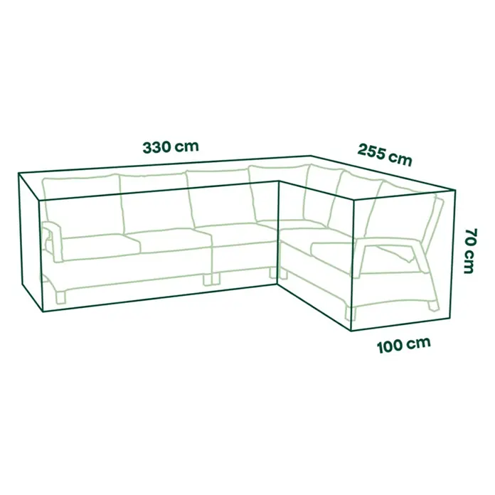 Siena Garden Loungemöbel Schutzhülle PLUS - L x B x H: 330 x 100 x 70 cm, Polyester, TPU laminiert, Beige, Links - Umriss einer L-förmigen Ecksofaabdeckung mit Maßen: 330x255x100x70 cm.