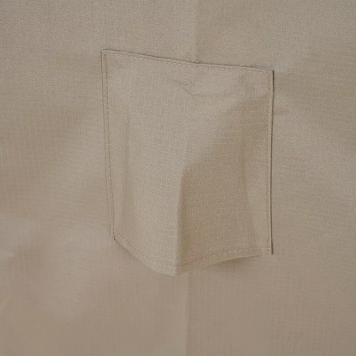 Siena Garden Loungemöbel Schutzhülle PLUS - L x B x H: 270 x 90 x 65 cm, Polyester, TPU laminiert, Beige - Nahaufnahme einer beigen Stoff-Aufsatztasche auf einer passenden beigen Oberfläche.