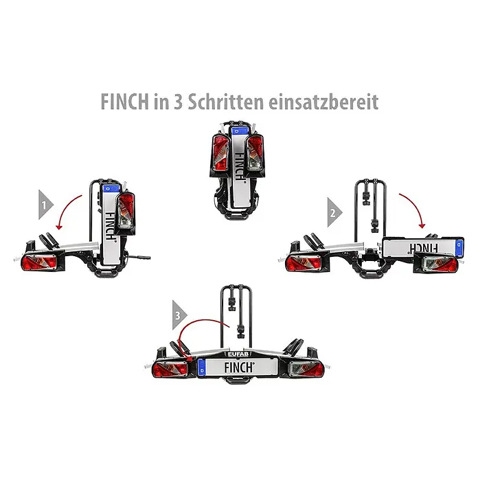 Eufab Fahrradträger Finch - Geeignet für: 2 Fahrräder/E-Bikes, Traglast: 60 kg - EUFAB FINCH Fahrradträger für Anhängerkupplung in 3 Schritten einsatzbereit, kompakt zusammenfaltbar und leicht zu verstauen.