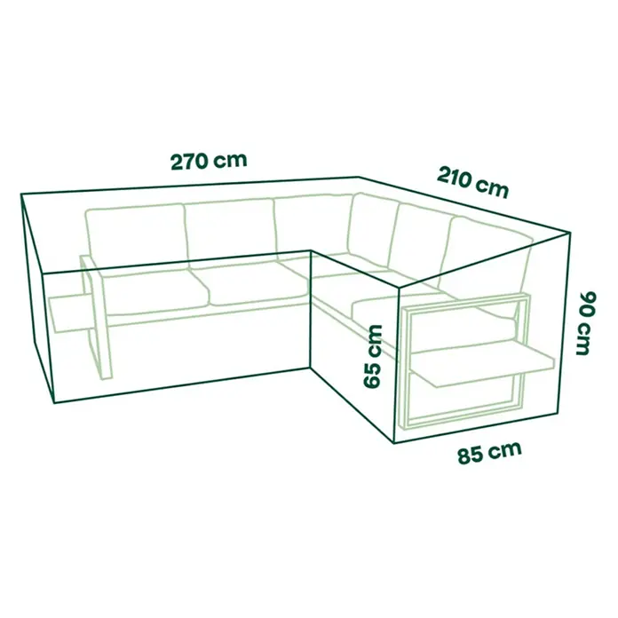 Siena Garden Loungemöbel Schutzhülle PLUS - L x B x H: 210 x 85 x 90 cm, Polyester, TPU laminiert, Beige - Dunkelgrüne L-förmige Schutzhülle für ein Gartensofa, Maße 270x210x90 cm mit 85 cm Tiefe.