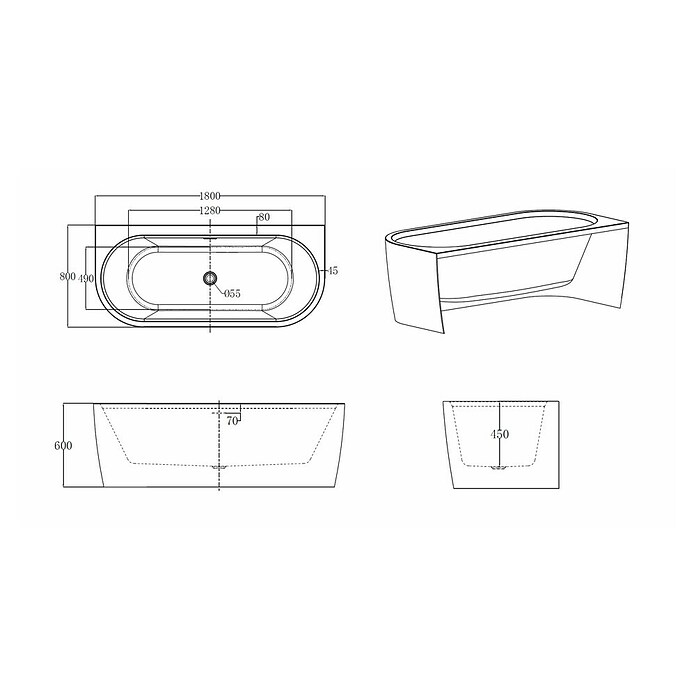 Best Design Vrijstaand Bad Semi - Bareiss (l x b: 180 x 80 cm, Acryl, Wit) | BAUHAUS