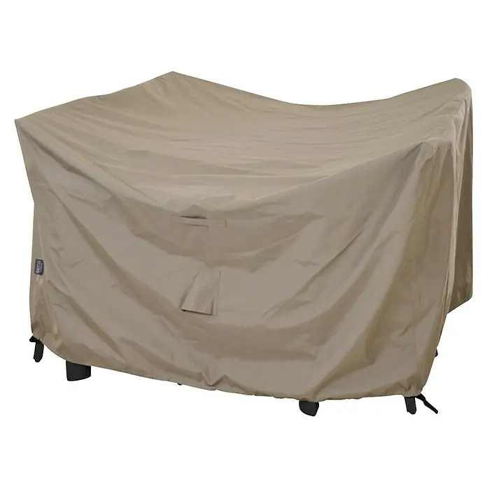 Siena Garden Sitzgruppen-Schutzhülle PLUS - Passend für: Sitzgruppen inkl. 6 Stühlen, 200 x 150 x 85 cm, Polyester, TPU laminiert, Beige - Beige Outdoor-Möbelabdeckung aus Stoff, die einen Tisch und Stühle schützt. Möbelfüße sind sichtbar.