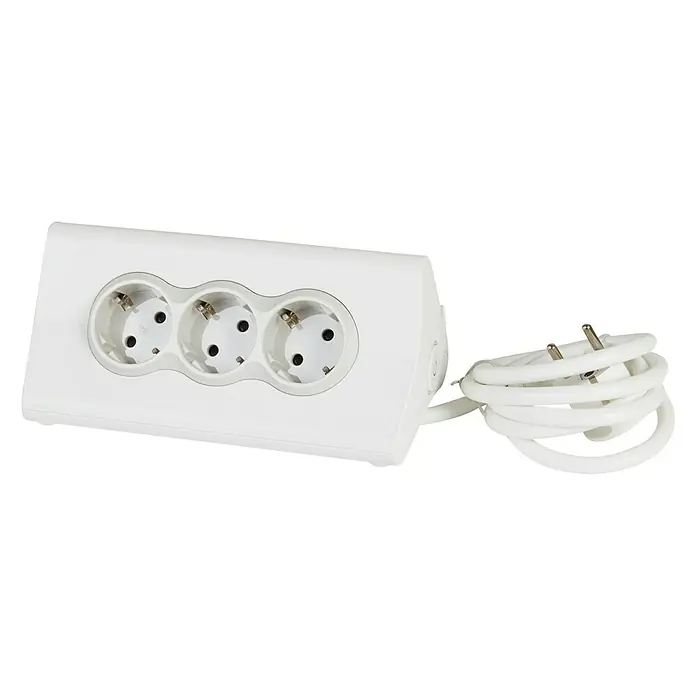 Legrand Base de enchufe múltiple 3t x 2p + 2 usb tablet - Blanco, Longitud del cable: 1,5 m, IP20, Con interruptor - Regleta blanca con tres enchufes y cable blanco con enchufe para la conexión a la red eléctrica.