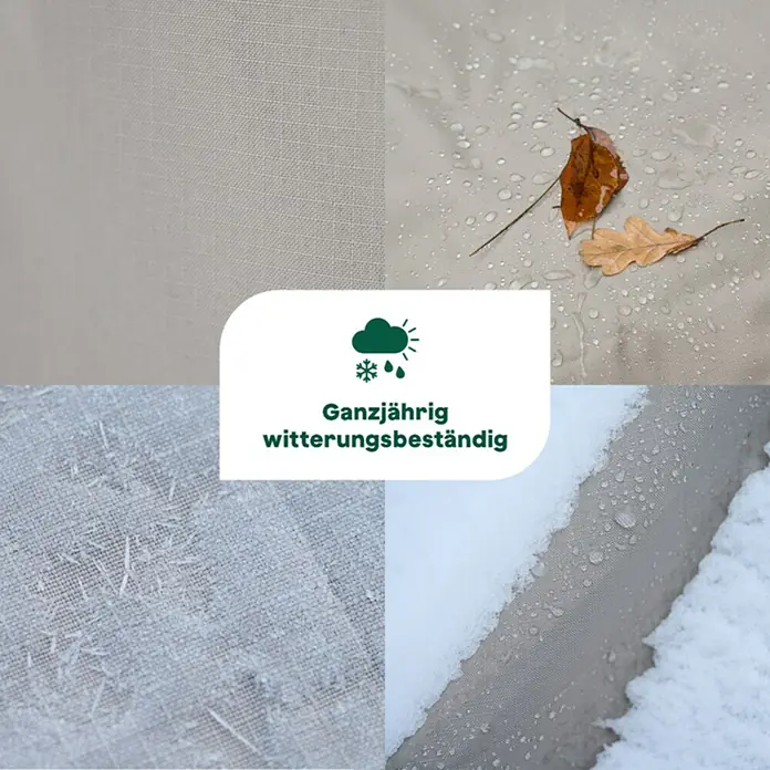 Siena Garden Gartentisch-Schutzhülle PLUS - L x B x H: 200 x 110 x 15 cm, Polyester, TPU laminiert, Beige - Wetterbeständiges beiges Gewebe in Collage mit Wasser, Frost und Schnee.